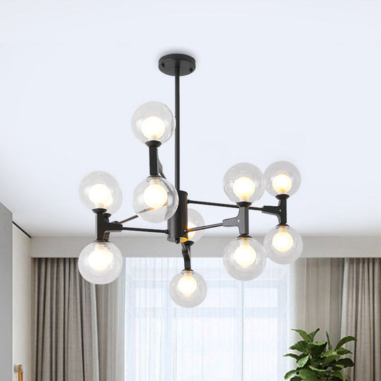 Modern Amber/Cream Glass & Metal Chandelier - 12-Head Pendant Lighting In Elegant Black/White Ideal