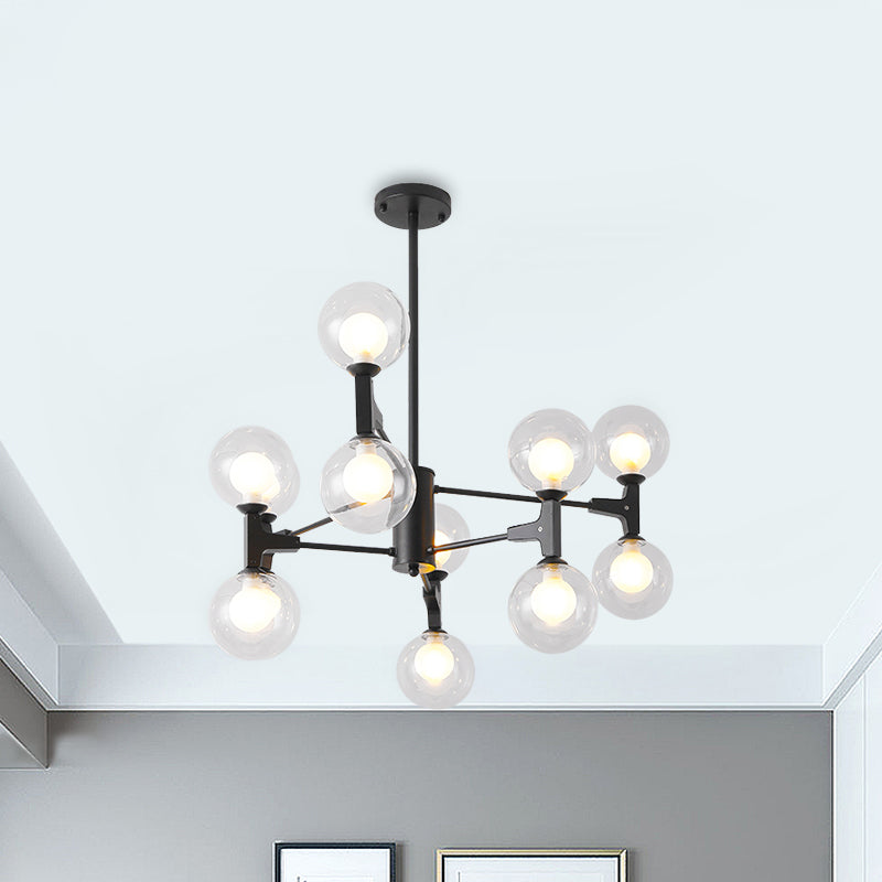 Modern Amber/Cream Glass & Metal Chandelier - 12-Head Pendant Lighting In Elegant Black/White Ideal