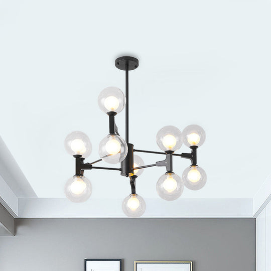 Modern Amber/Cream Glass & Metal Chandelier - 12-Head Pendant Lighting In Elegant Black/White Ideal