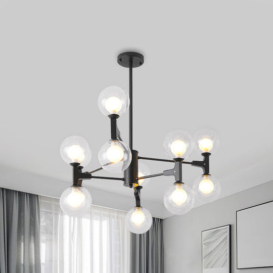 Modern Amber/Cream Glass & Metal Chandelier - 12-Head Pendant Lighting In Elegant Black/White Ideal