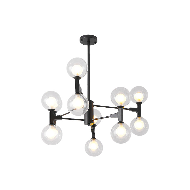 Modern Amber/Cream Glass & Metal Chandelier - 12-Head Pendant Lighting In Elegant Black/White Ideal