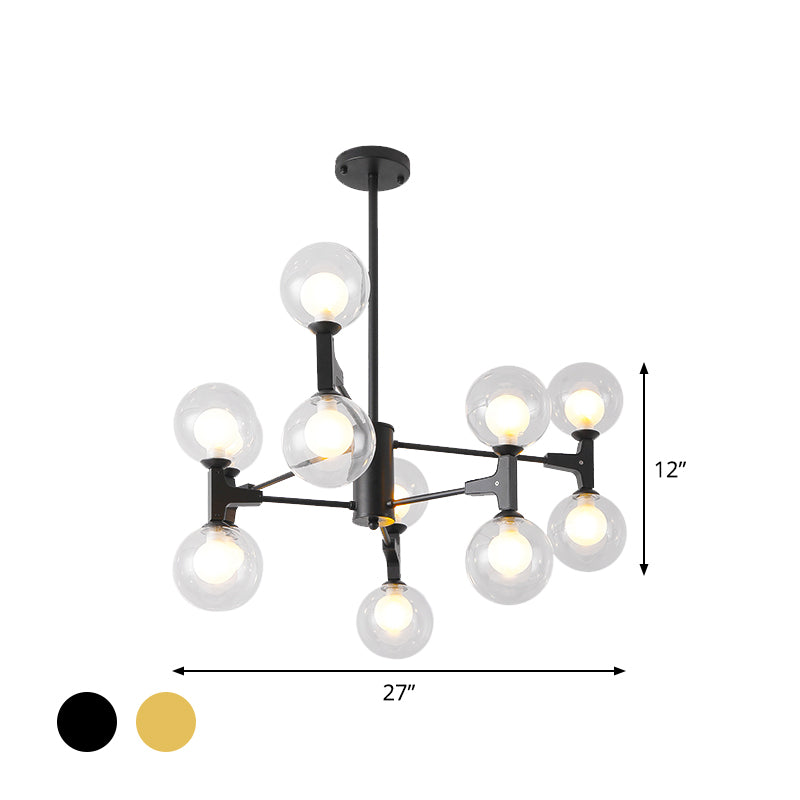 Modern Amber/Cream Glass & Metal Chandelier - 12-Head Pendant Lighting In Elegant Black/White Ideal