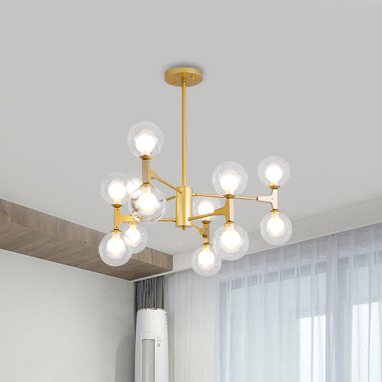 Modern Amber/Cream Glass & Metal Chandelier - 12-Head Pendant Lighting In Elegant Black/White Ideal