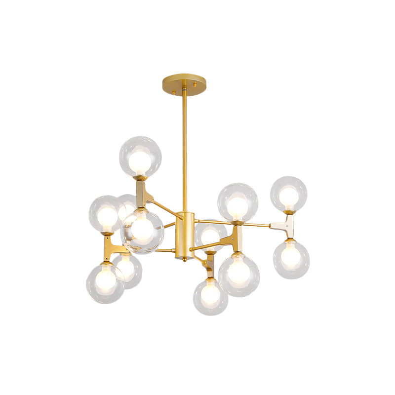 Modern Amber/Cream Glass & Metal Chandelier - 12-Head Pendant Lighting In Elegant Black/White Ideal