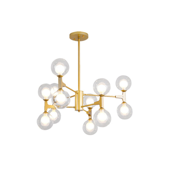 Modern Amber/Cream Glass & Metal Chandelier - 12-Head Pendant Lighting In Elegant Black/White Ideal