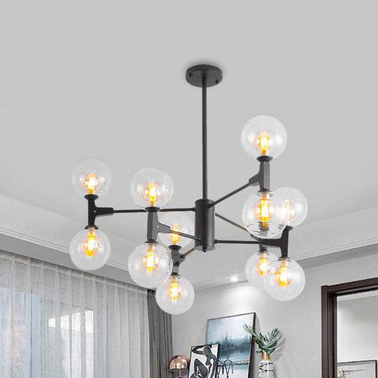 Modern Amber/Cream Glass & Metal Chandelier - 12-Head Pendant Lighting In Elegant Black/White Ideal