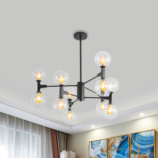 Modern Amber/Cream Glass & Metal Chandelier - 12-Head Pendant Lighting In Elegant Black/White Ideal