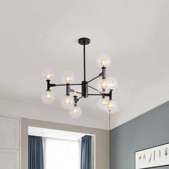 Modern Amber/Cream Glass & Metal Chandelier - 12-Head Pendant Lighting In Elegant Black/White Ideal