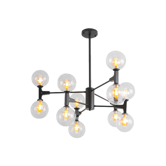 Modern Amber/Cream Glass & Metal Chandelier - 12-Head Pendant Lighting In Elegant Black/White Ideal