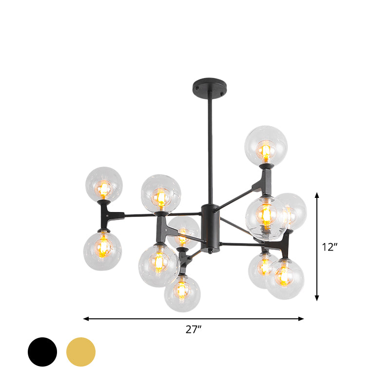 Modern Amber/Cream Glass & Metal Chandelier - 12-Head Pendant Lighting In Elegant Black/White Ideal