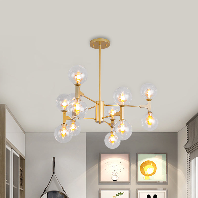 Modern Amber/Cream Glass & Metal Chandelier - 12-Head Pendant Lighting In Elegant Black/White Ideal