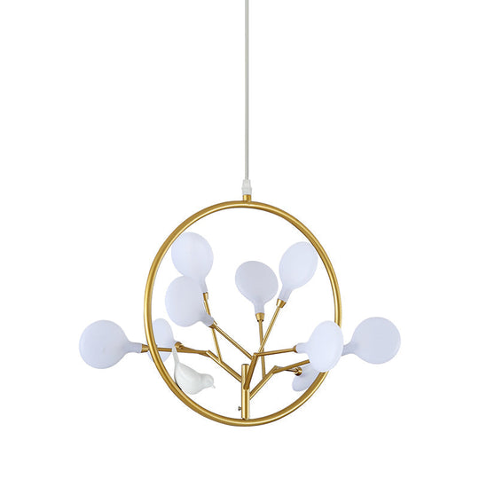 Eden - Elegant 9 Lights Branch Pendant Lamp with Bird Deco Elegant Metallic Hanging Light in Gold for Cloth Shop