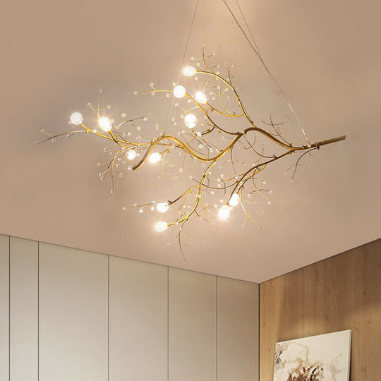 Romantic Crystal Bead Chandelier: Metallic Thin Branch Design 10 Lights For Boutique