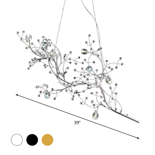 Romantic Crystal Bead Chandelier: Metallic Thin Branch Design 10 Lights For Boutique