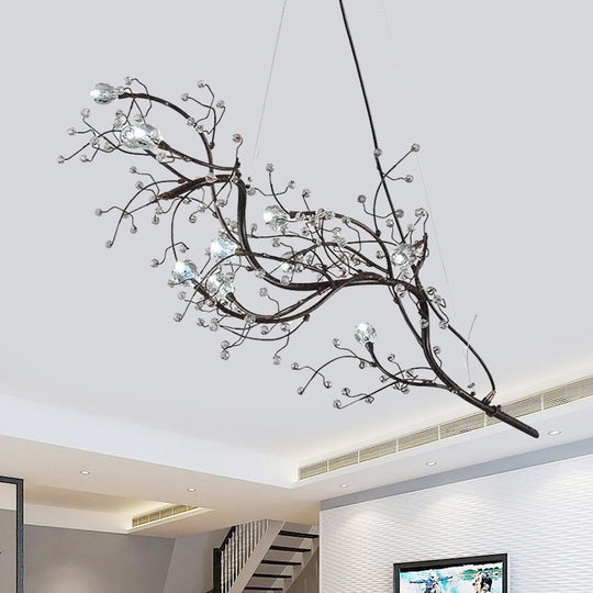 Situla - Metallic Metallic Thin Branch Chandelier with Crystal Bead 10 Lights Romantic Suspension Light for Boutique