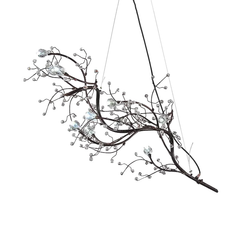 Situla - Metallic Metallic Thin Branch Chandelier with Crystal Bead 10 Lights Romantic Suspension Light for Boutique