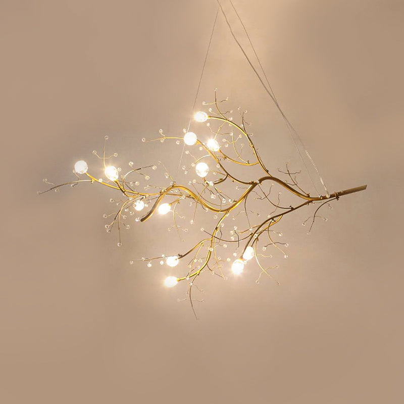 Romantic Crystal Bead Chandelier: Metallic Thin Branch Design 10 Lights For Boutique