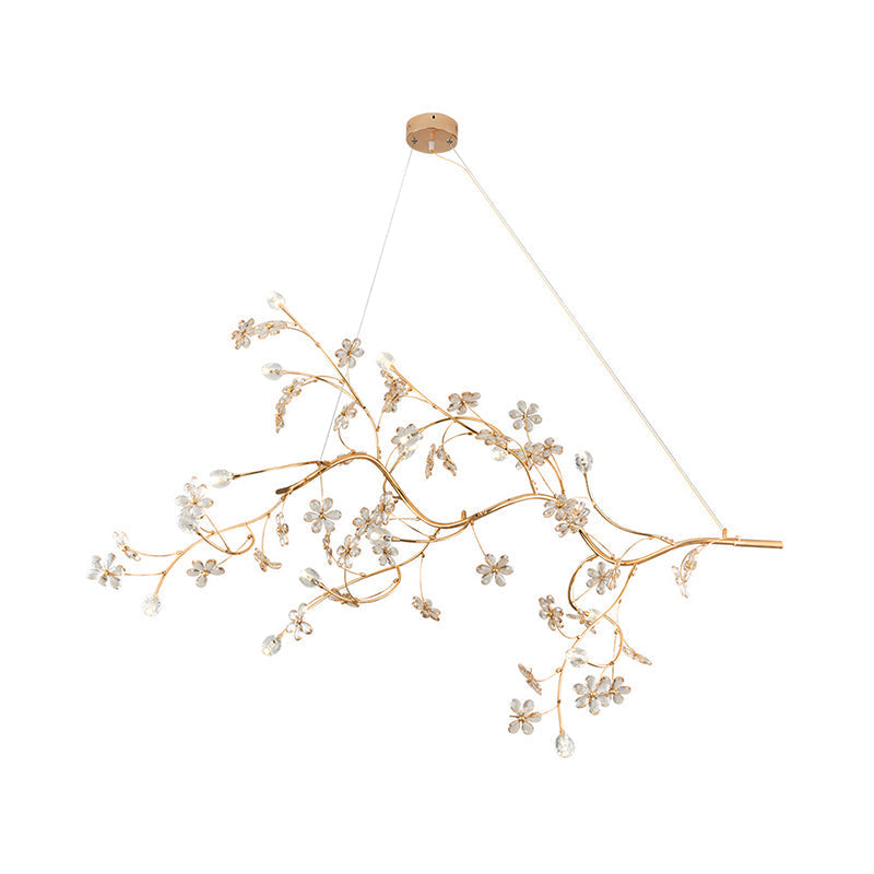 Gold Metallic Pendant Light: Romantic Plum Tree Chandelier With Crystal Flower (12 Lights) For Cafe