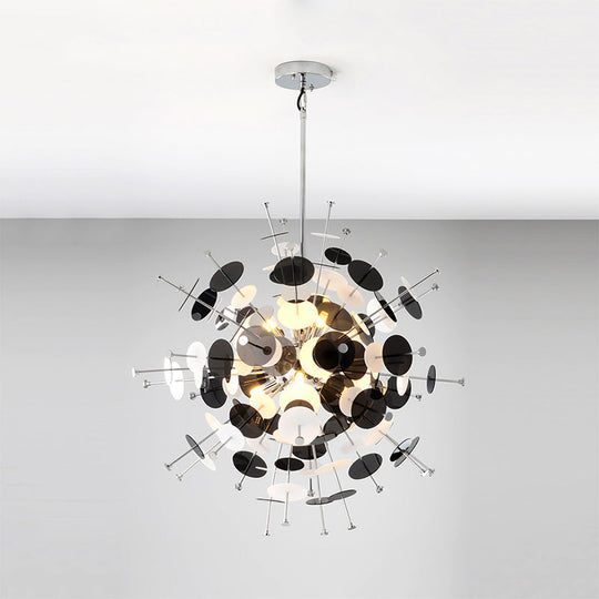 Sleek Black/Gold Metal Multi-Head Chandelier With Small Panel - Ideal For Coffee Shops