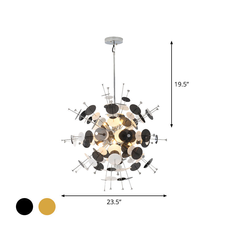 Sleek Black/Gold Metal Multi-Head Chandelier With Small Panel - Ideal For Coffee Shops