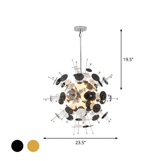 Sleek Black/Gold Metal Multi-Head Chandelier With Small Panel - Ideal For Coffee Shops