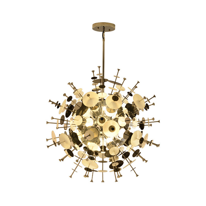 Sleek Black/Gold Metal Multi-Head Chandelier With Small Panel - Ideal For Coffee Shops