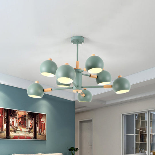 Nordic Metal Chandelier - Multi-Head Pendant Lighting In Green Grey And White