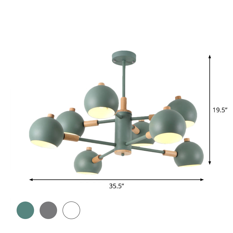 Nordic Metal Chandelier - Multi-Head Pendant Lighting In Green Grey And White