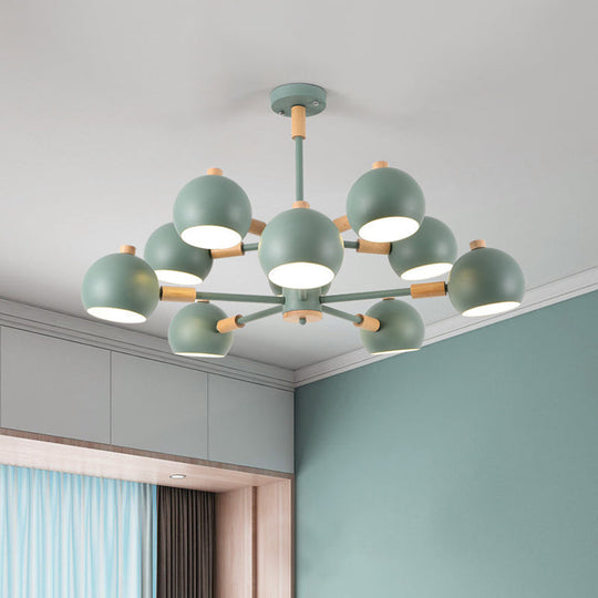 Nordic Metal Chandelier - Multi-Head Pendant Lighting In Green Grey And White