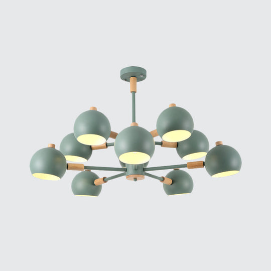 Nordic Metal Chandelier - Multi-Head Pendant Lighting In Green Grey And White