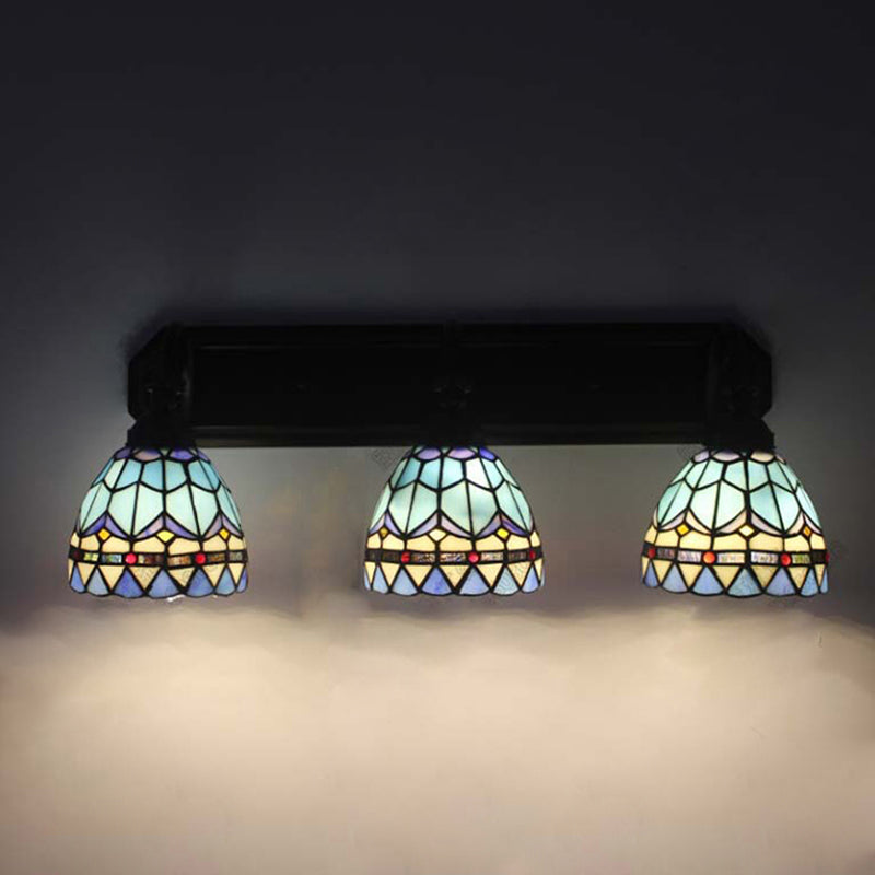 Baroque Style Stained Glass Vanity Light With 3 Wall-Mounted Bowls In Black