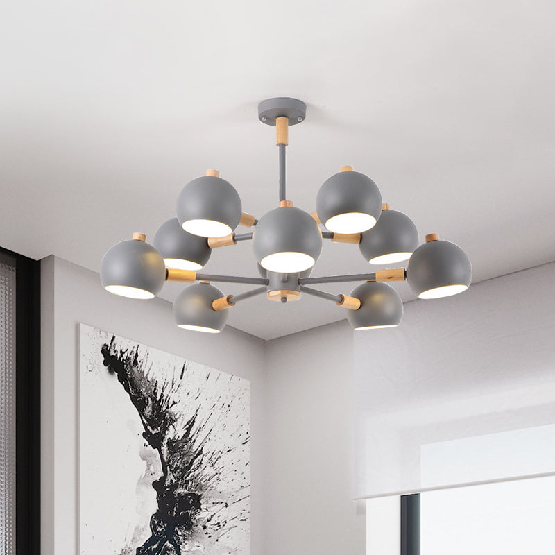 Nordic Metal Chandelier - Multi-Head Pendant Lighting In Green Grey And White