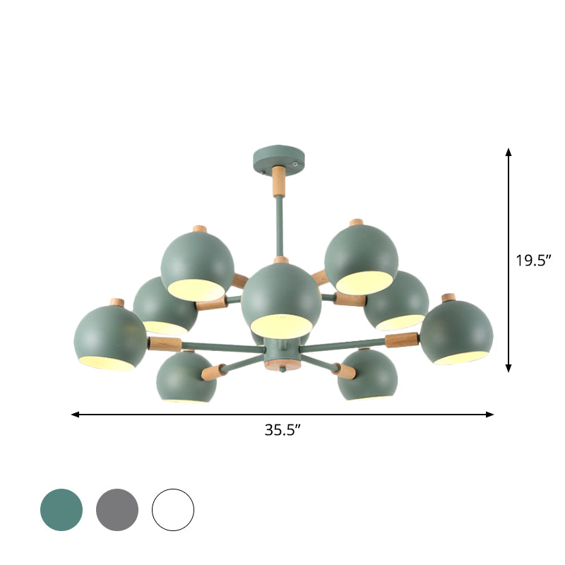 Nordic Metal Chandelier - Multi-Head Pendant Lighting In Green Grey And White