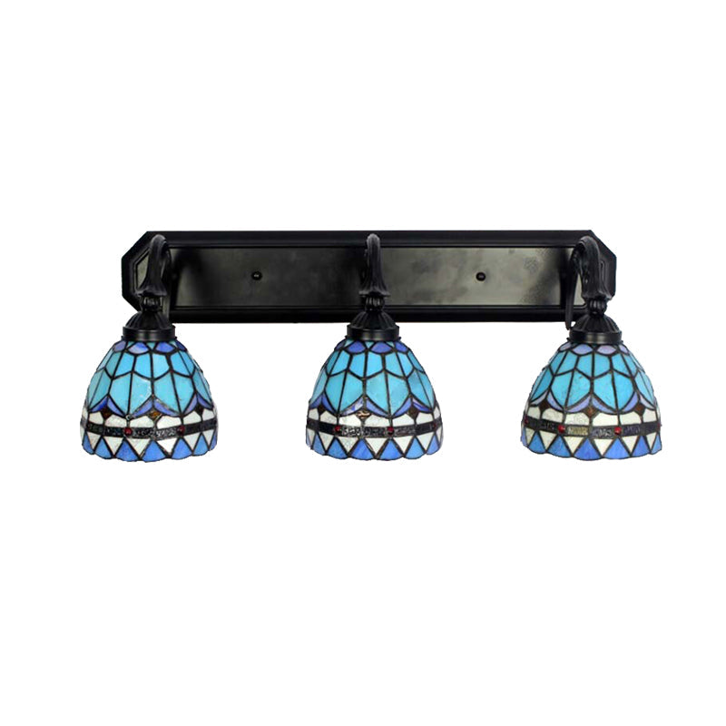 Baroque Style Stained Glass Vanity Light With 3 Wall-Mounted Bowls In Black