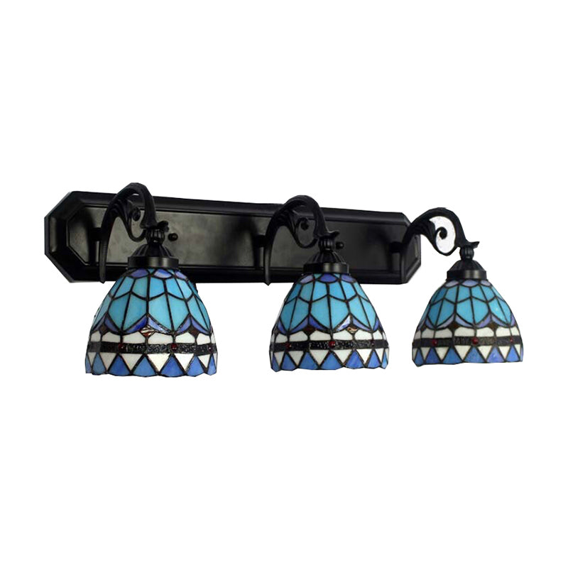 Baroque Style Stained Glass Vanity Light With 3 Wall-Mounted Bowls In Black