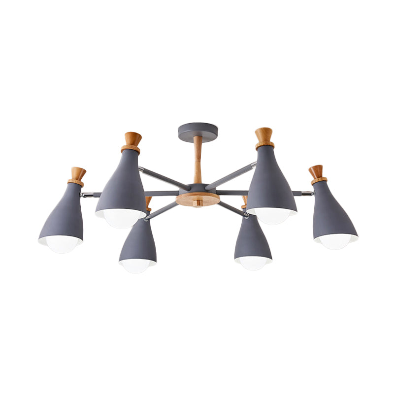 Metal Macaron Loft Candy Colored Pendant Light: Living Room Half-Bottle Chandelier - 6/8 Heads In