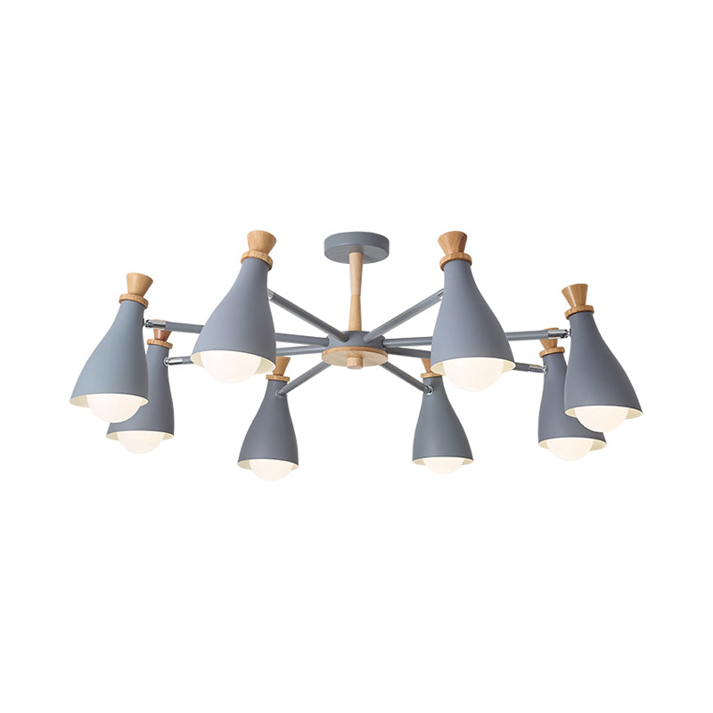 Metal Macaron Loft Candy Colored Pendant Light: Living Room Half-Bottle Chandelier - 6/8 Heads In