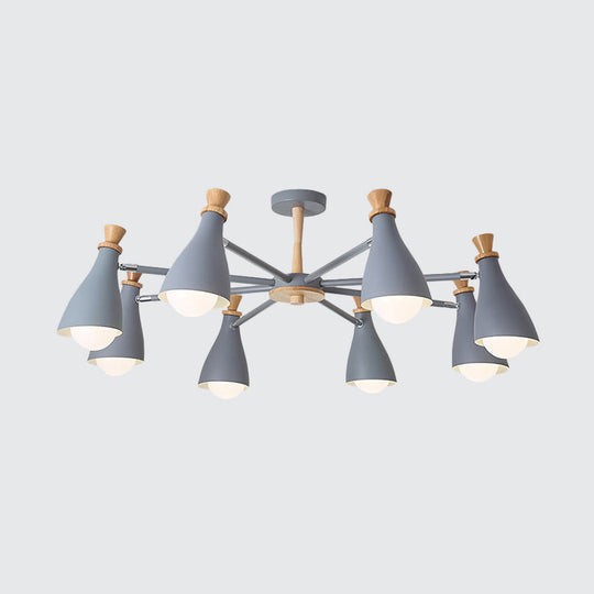 Metal Macaron Loft Candy Colored Pendant Light: Living Room Half-Bottle Chandelier - 6/8 Heads In