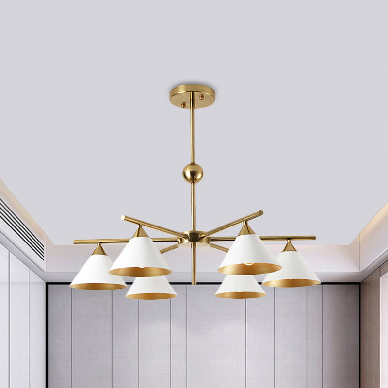 Contemporary White Pyramid Shade Pendant Light: Elegant Metallic Chandelier For Living Room 6 /