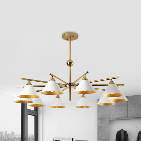 Contemporary White Pyramid Shade Pendant Light: Elegant Metallic Chandelier For Living Room 10 /