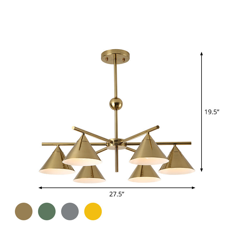 Kid Bedroom 6-Head Macaron Candy Colored Chandelier: Metallic Pyramid Design Hanging Light