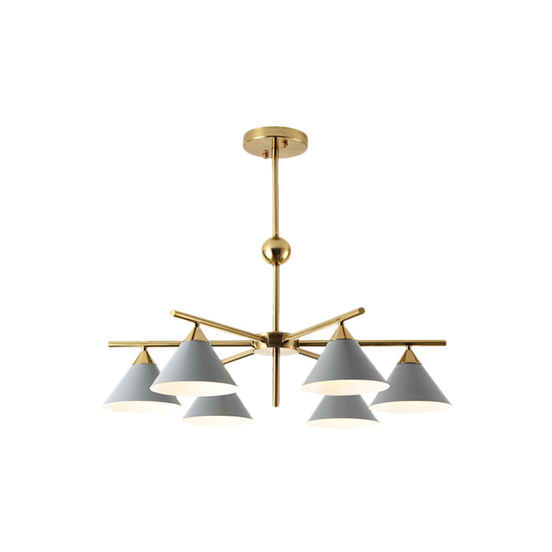 Kid Bedroom 6-Head Macaron Candy Colored Chandelier: Metallic Pyramid Design Hanging Light