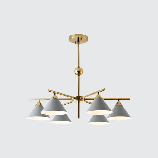 Kid Bedroom 6-Head Macaron Candy Colored Chandelier: Metallic Pyramid Design Hanging Light