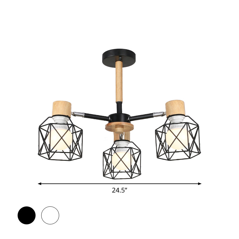 Iron Drum Wire Frame Chandelier - Modern Style Pendant Lighting In Black/White 3/6/8-Light For