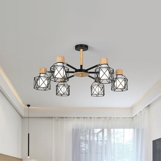 Iron Drum Wire Frame Chandelier - Modern Style Pendant Lighting In Black/White 3/6/8-Light For