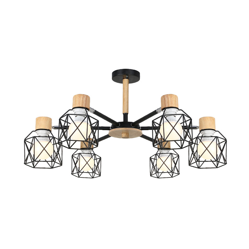 Iron Drum Wire Frame Chandelier - Modern Style Pendant Lighting In Black/White 3/6/8-Light For