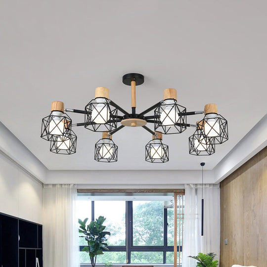 Iron Drum Wire Frame Chandelier - Modern Style Pendant Lighting In Black/White 3/6/8-Light For