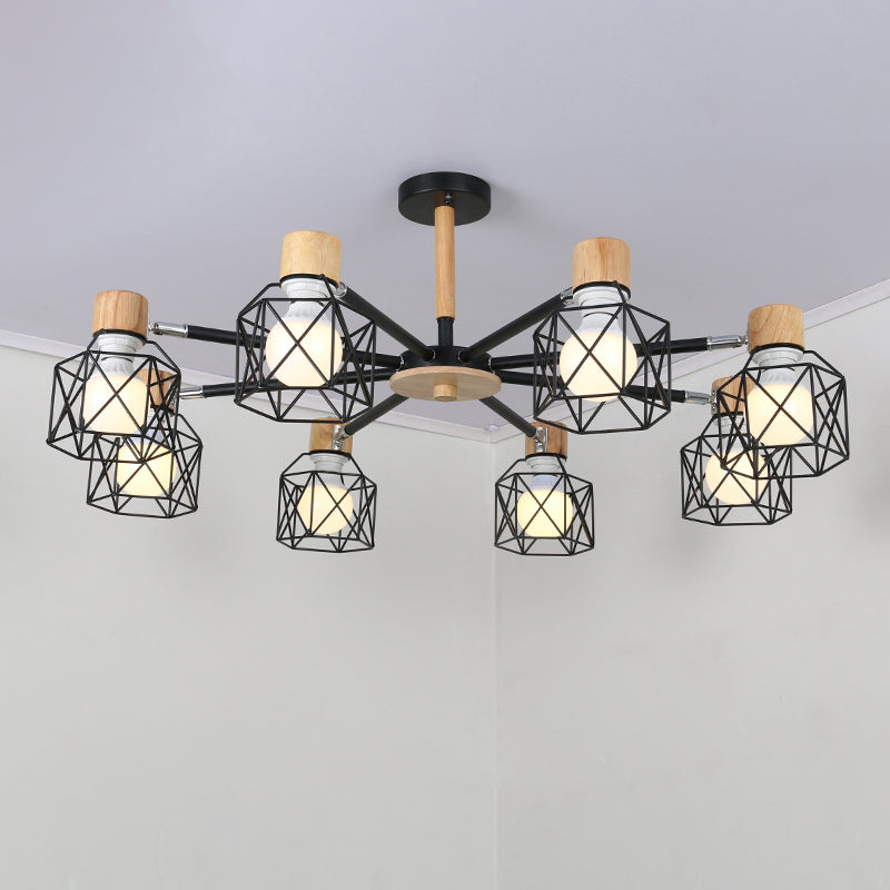 Iron Drum Wire Frame Chandelier - Modern Style Pendant Lighting In Black/White 3/6/8-Light For