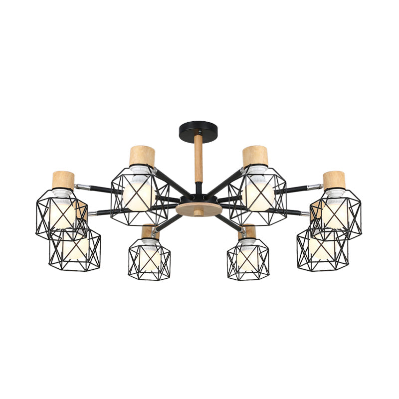 Iron Drum Wire Frame Chandelier - Modern Style Pendant Lighting In Black/White 3/6/8-Light For