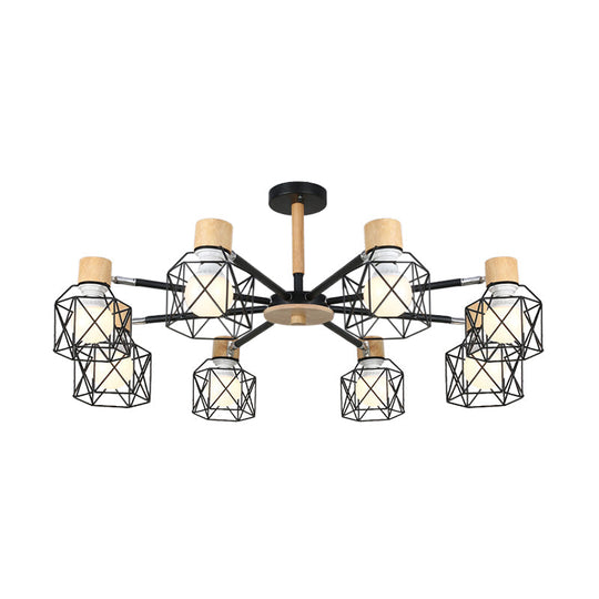 Iron Drum Wire Frame Chandelier - Modern Style Pendant Lighting In Black/White 3/6/8-Light For